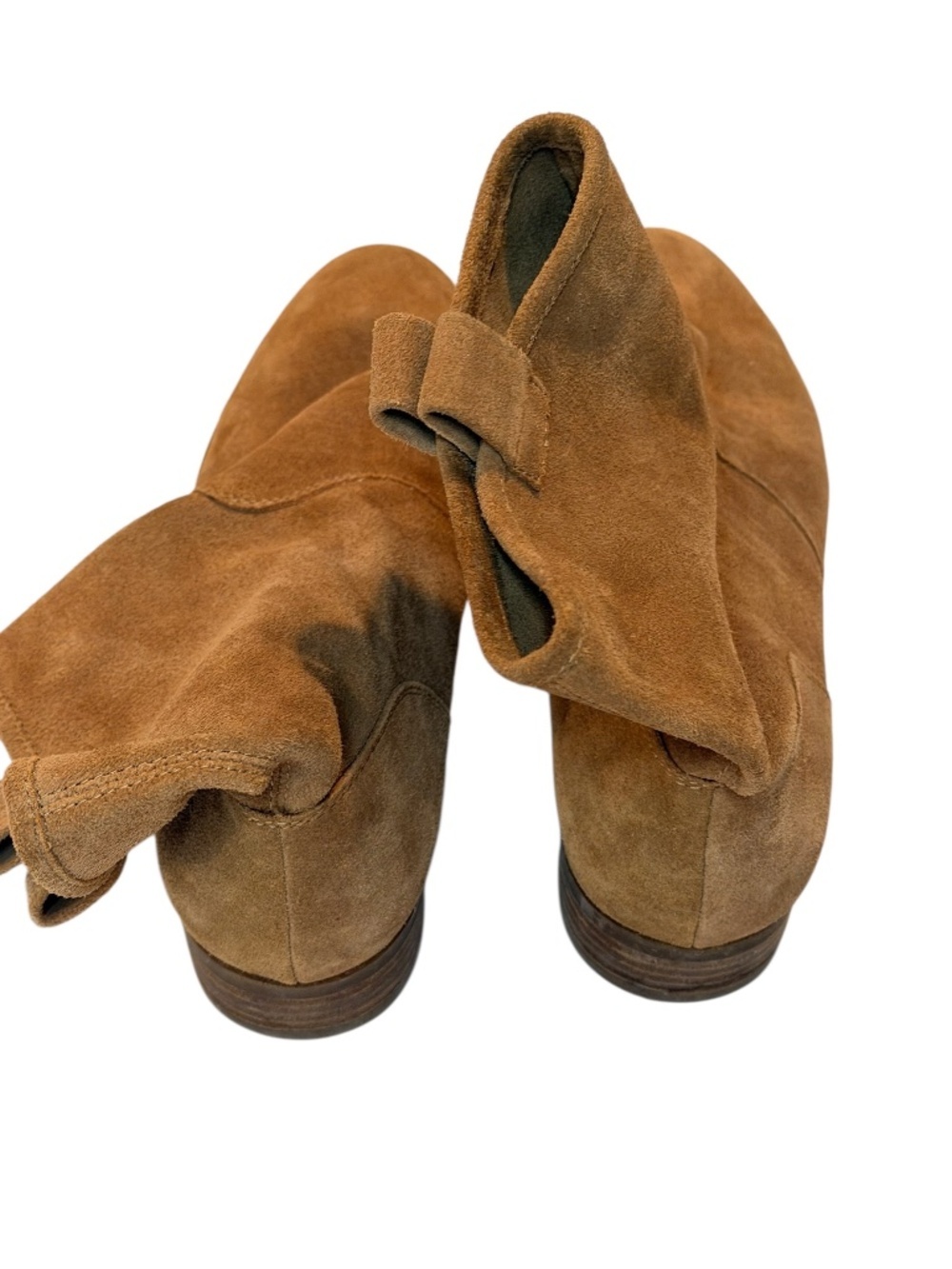 Sole Society Tan Suede Ankle Boots Size 10 Stacked Heel Booties - Picture 5 of 6